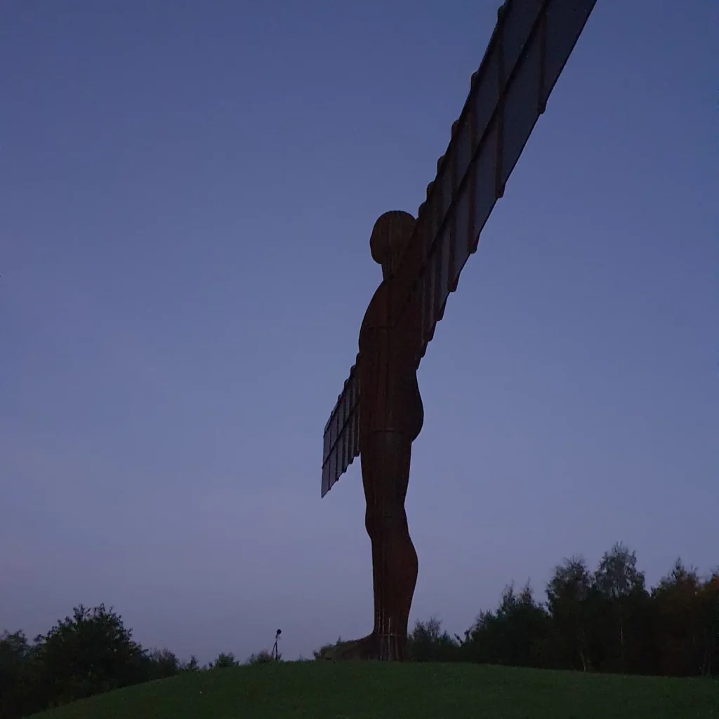 The Angel of the North and a microphone