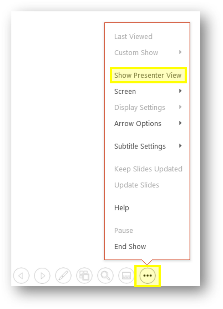 view of show presenter view menu