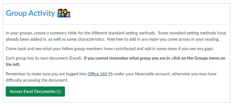group activity. each group has a document. one link to access folder on onedrive