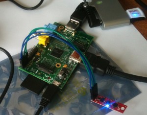 Raspberry Pi Type A connected via I2C with a SparkFun 9DOF Sensor Stick (SEN-10724)