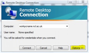 Remote Desktop Connection options