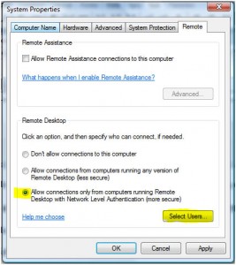 Setting up RDC - remote tab