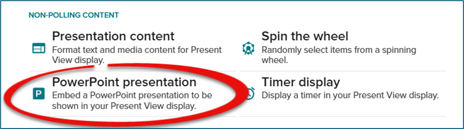 A screenshot of the PowerPoint presentation non-polling content option in Vevox.