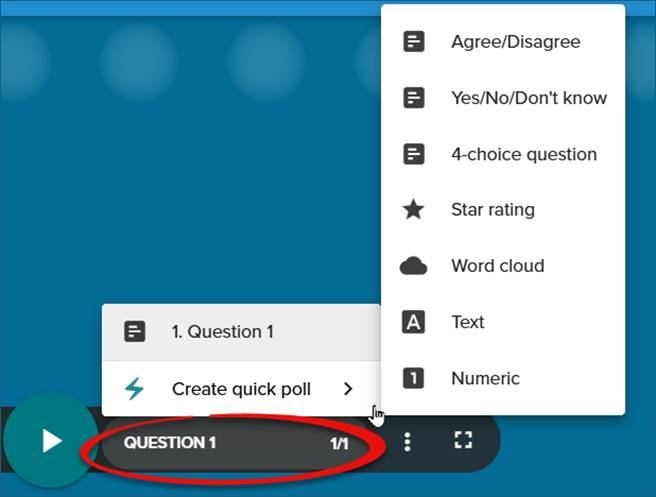 A screenshot of the quick polls option within the Vevox dashboard.