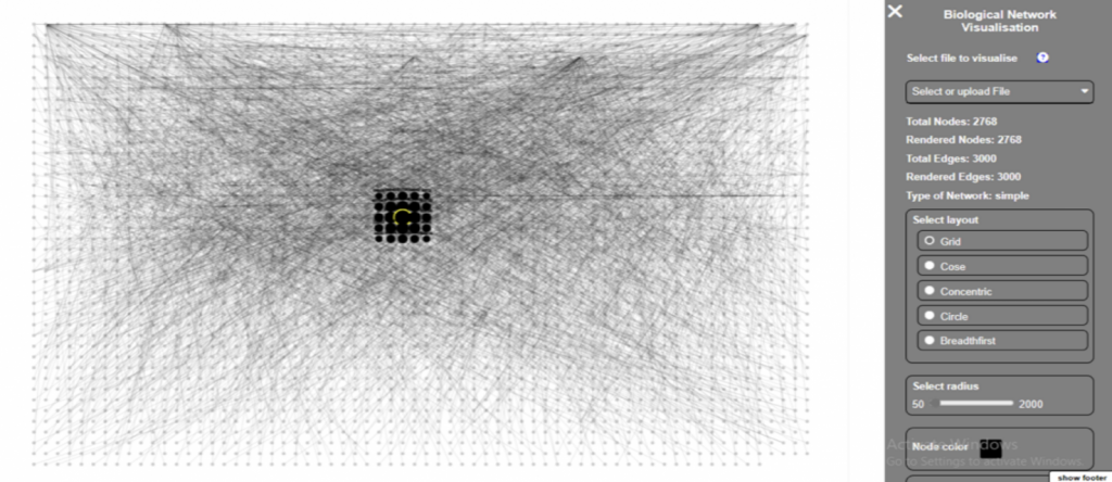 A biological network demonstrating the blur-fisheye technique.