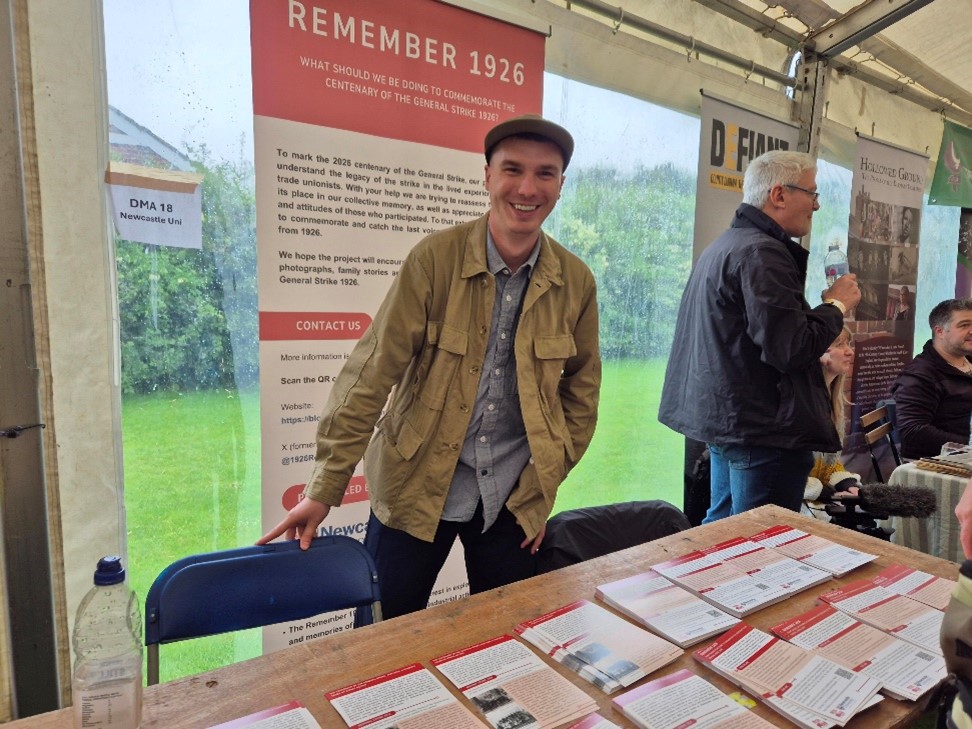 (Photograph of Dr Joe Redmayne at the Durham Miners’ Gala promoting the Remember 1926 project. OHC colleagues