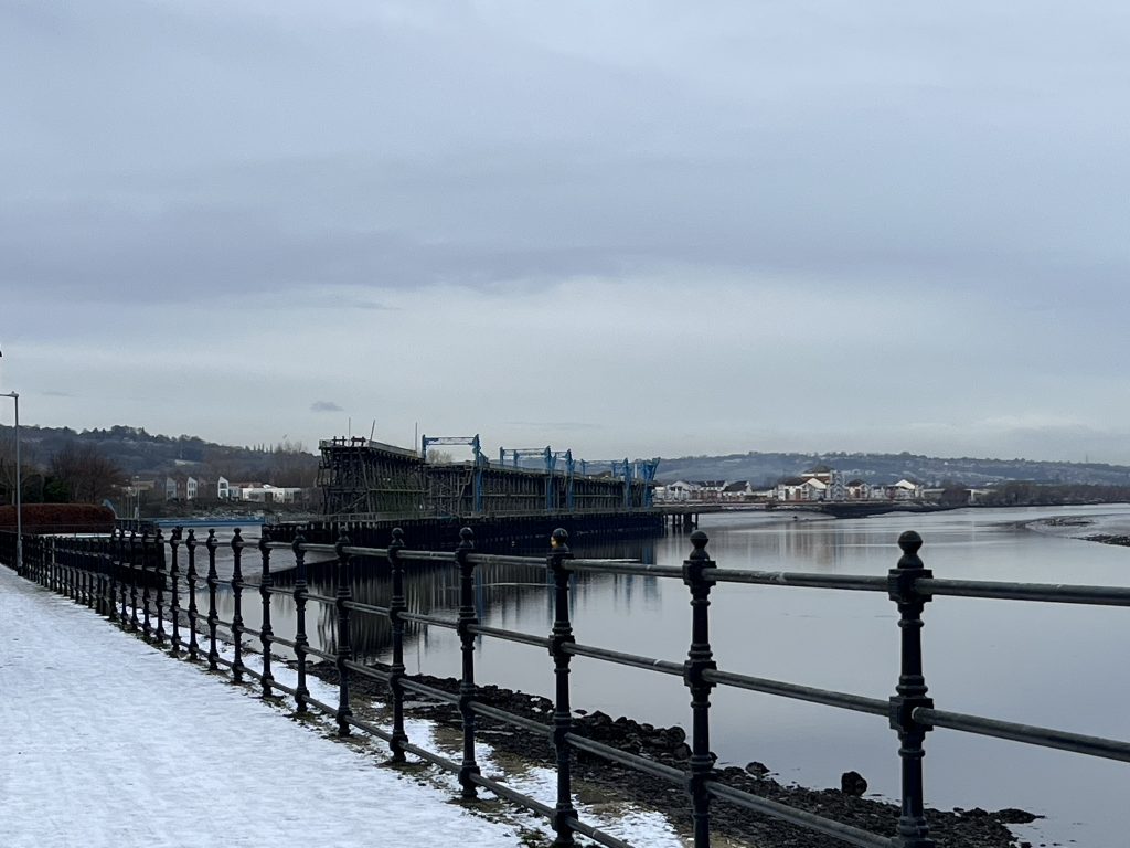 A view of Dunston Staiths in the snow from the Tyne Derwent Way. 
