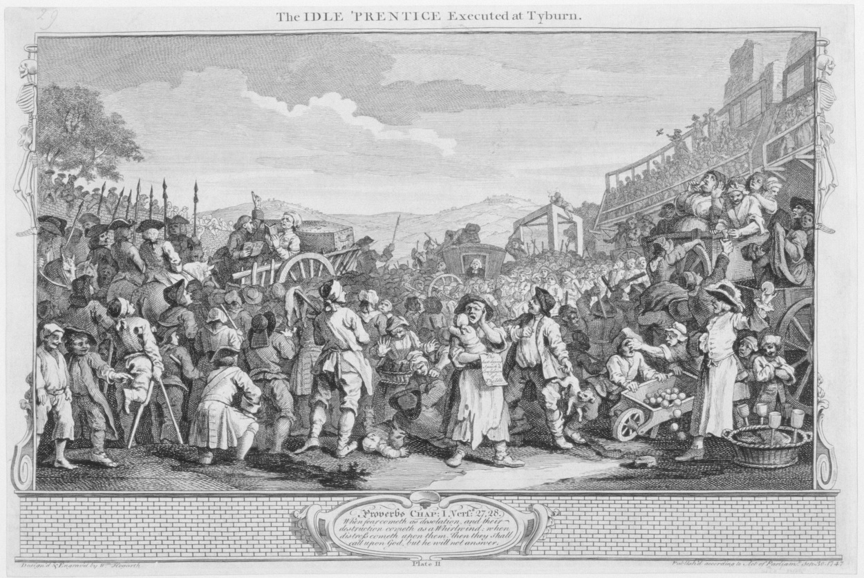 An eighteenth-century execution: Industry and Idleness, Plate XI, 'The Idle 'Prentice Executed at Tyburn', William Hogarth (1747).