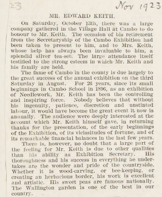 Found on page 49 of Volume 10, Newspaper cutting, Mr Edward Keith, November 1923
