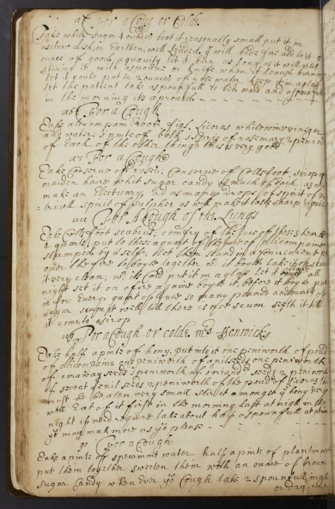 Page 66 from Jane Lorraine's Recipe Book showing multiple recipes for a common cold or cough