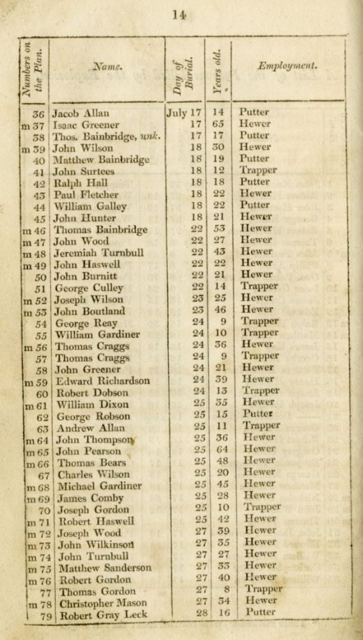 Page showing a table with the Name, day of birth, how old and employment
