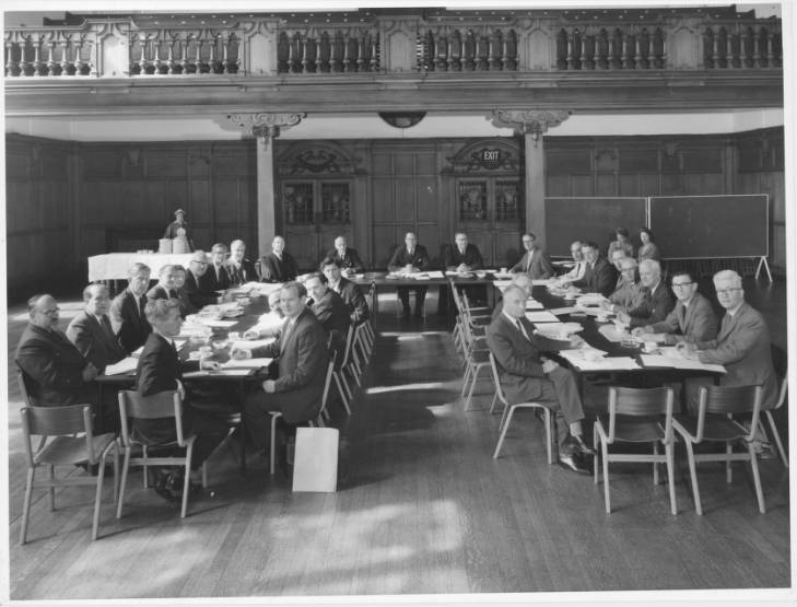 Photograph of the first meeting of Senate of the University of Newcastle upon Tyne, 8th August 1963. 