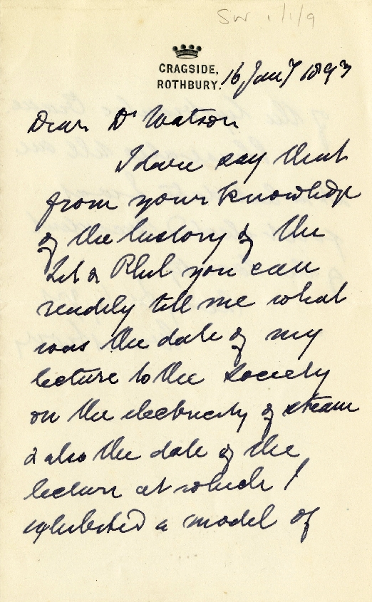 Page of a letter from W.G. Armstrong to Robert Spence Watson, 16 January 1893