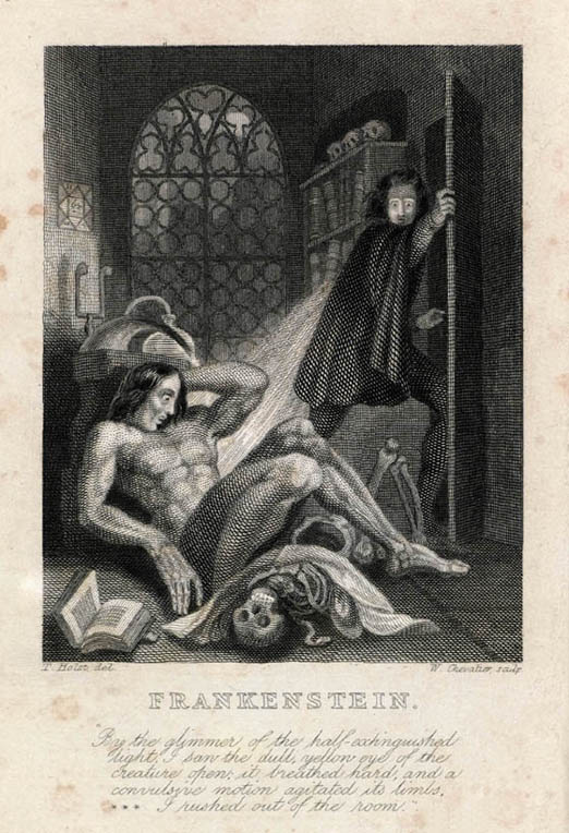 Title page from Frankenstein or the Modern Prometheus by the Author of The Last Man and Perkin Warbeck. Mary W Shelley. 1839