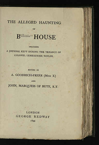 Title page from The Alleged Haunting of B--- House, 1899