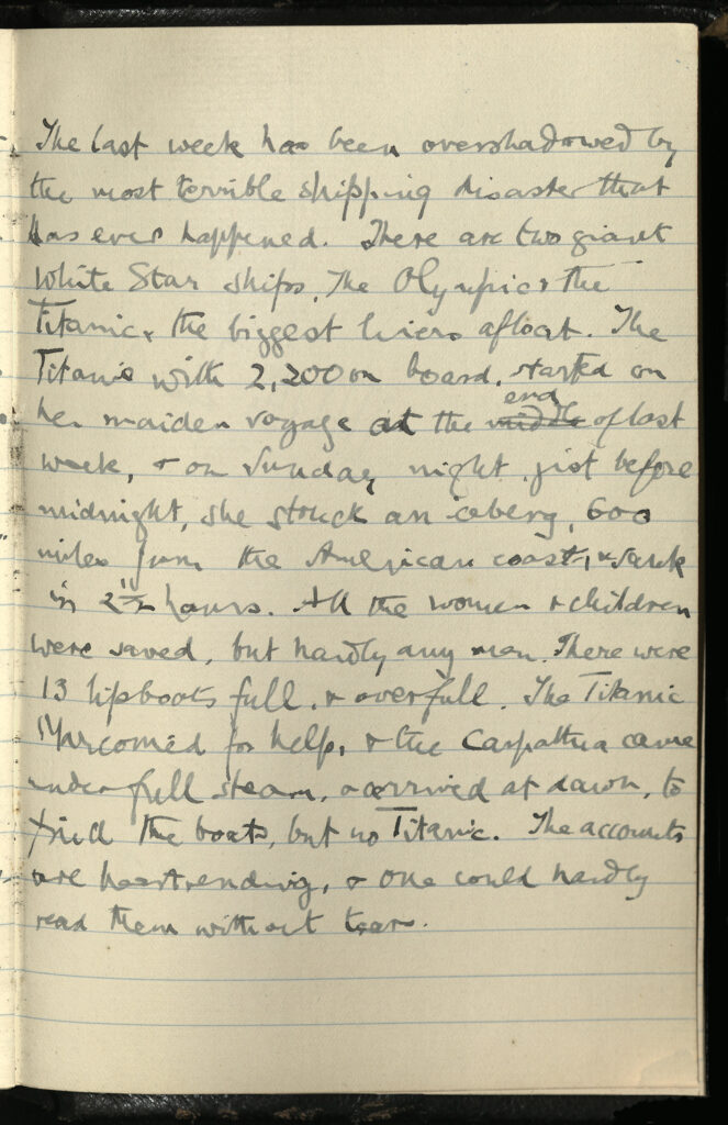 Diary entry extract of Mary Trevelyan, 20th April 1912