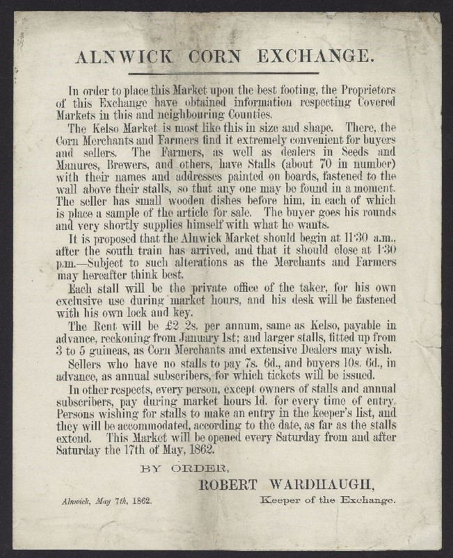 Official declaration of the opening of the Exchange by the Keeper of the Exchange (Robert Wardhaugh), 7th May 1862.