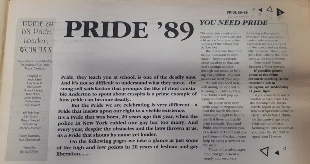 Pride 1989 Annual Newspaper/Programme