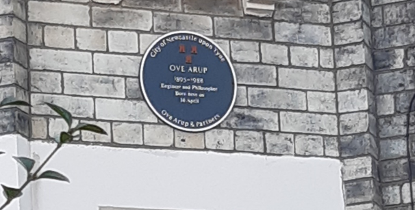 A photograph of a circular blur plaque on a brickwork background. It states 'Ove Arup' Engineer and Philosopher was born here. This image is to demonstrate the connections that can be made between the archive and the world outside the archive. 