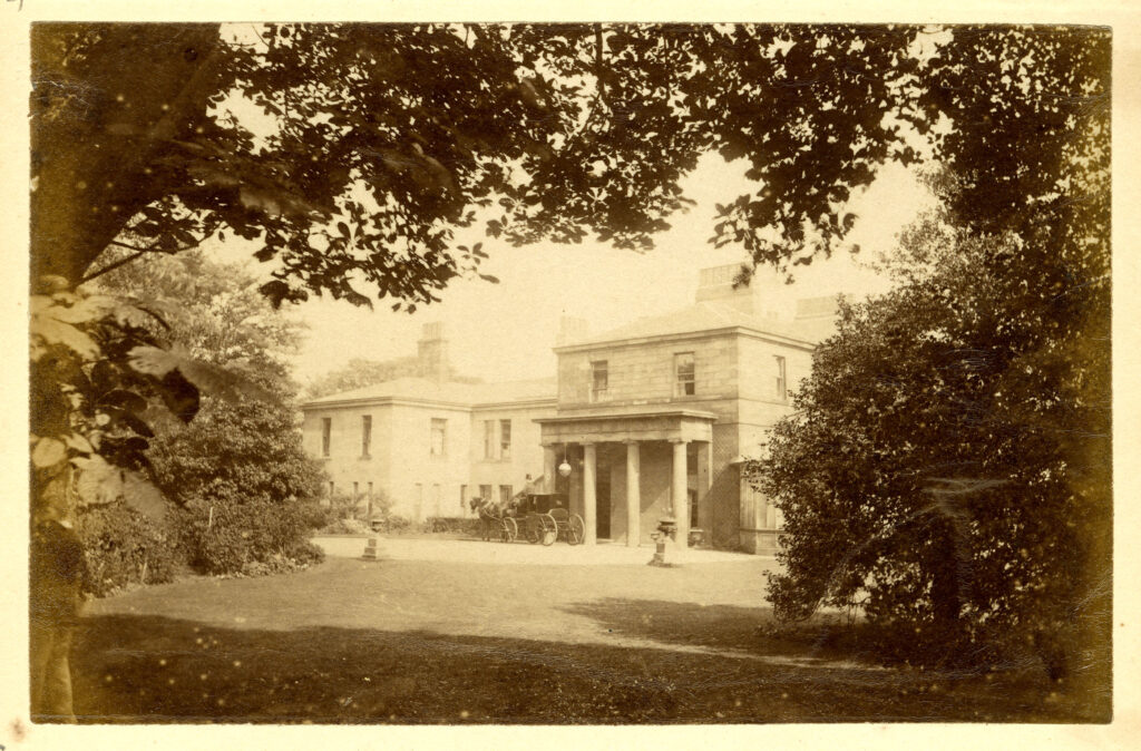Sepia photograph of the entrance porch to Sandyford Lodge, c. 1890s 