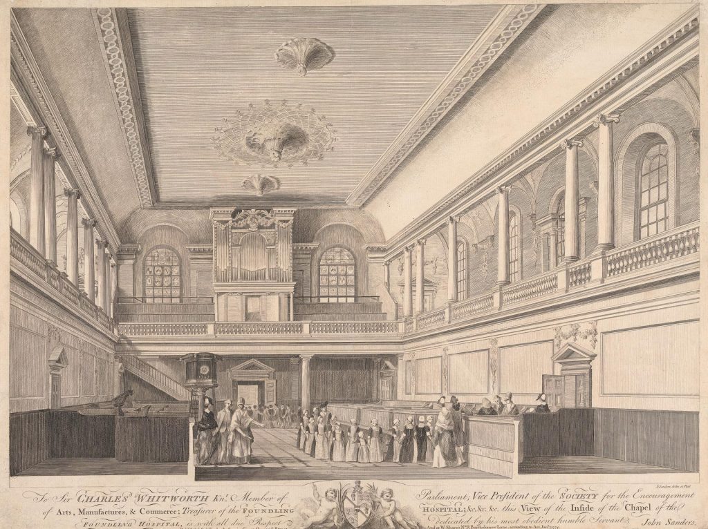Inside of the Chapel of the Foundling Hospital, John Sanders (1768-1826), Engraving, Yale Center for British Art, Paul Mellon Collection.