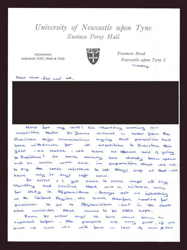 Page 1: Howard sent this letter to his parents regarding the last-minute change of destination of the expedition - University Archives D144  