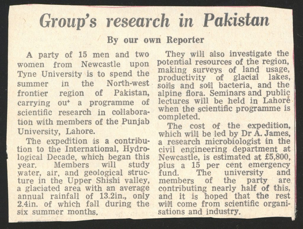 Newspaper clipping of the publication of the expedition before the last-minute change of destination – University Archives D144 