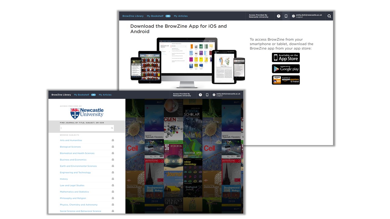 Browzine app and desktop homescreen