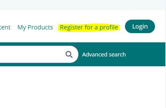 Zoomed in screen shot of Emerald Insights showing where to register for a profile.
