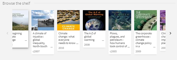 Screen shot of virtual shelf on library search