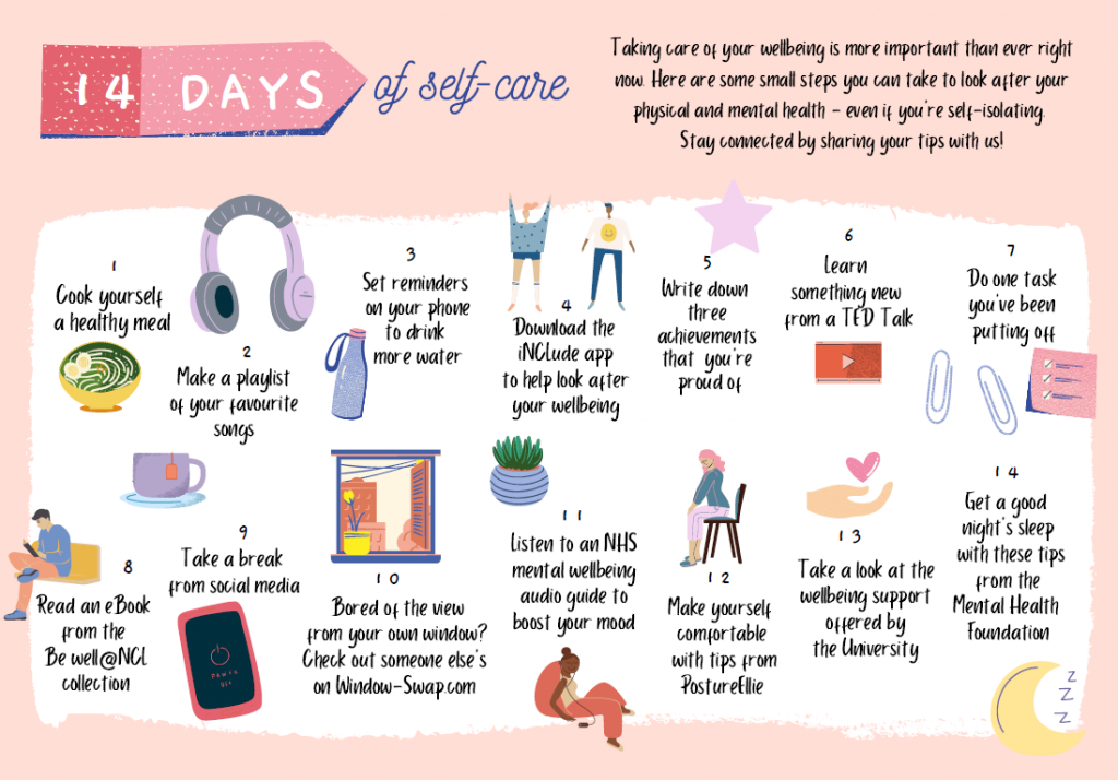 Image of 14 day self-care activities.