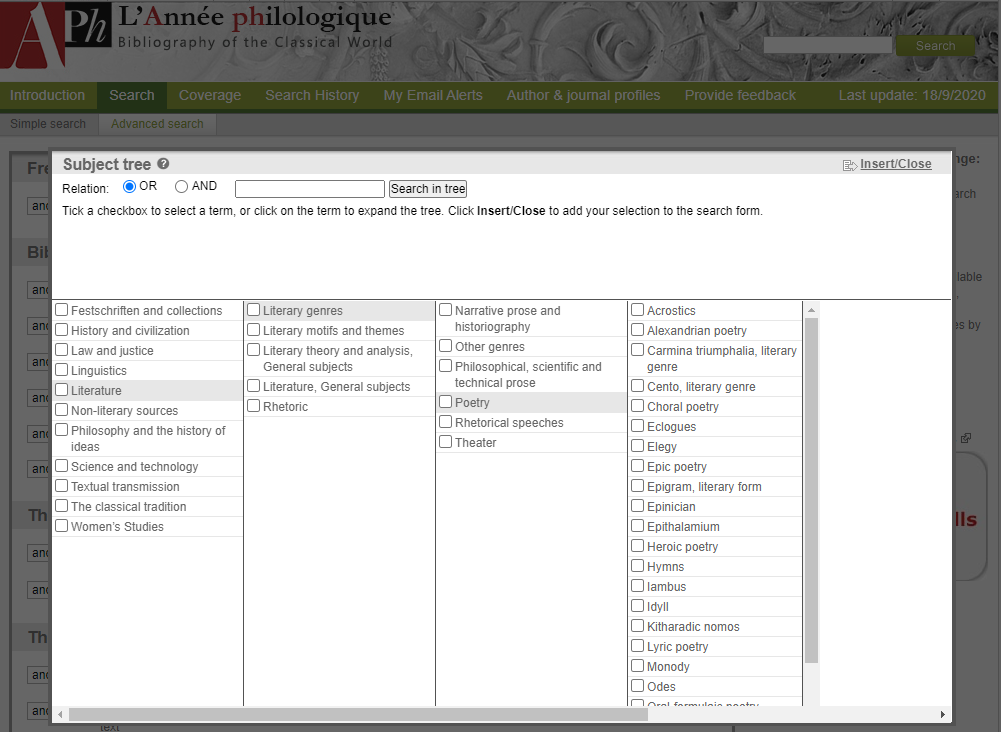 Screen shot of the Aph subject tree.