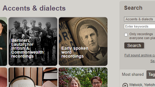 Screen shot of the Accents and Dialects homepage.