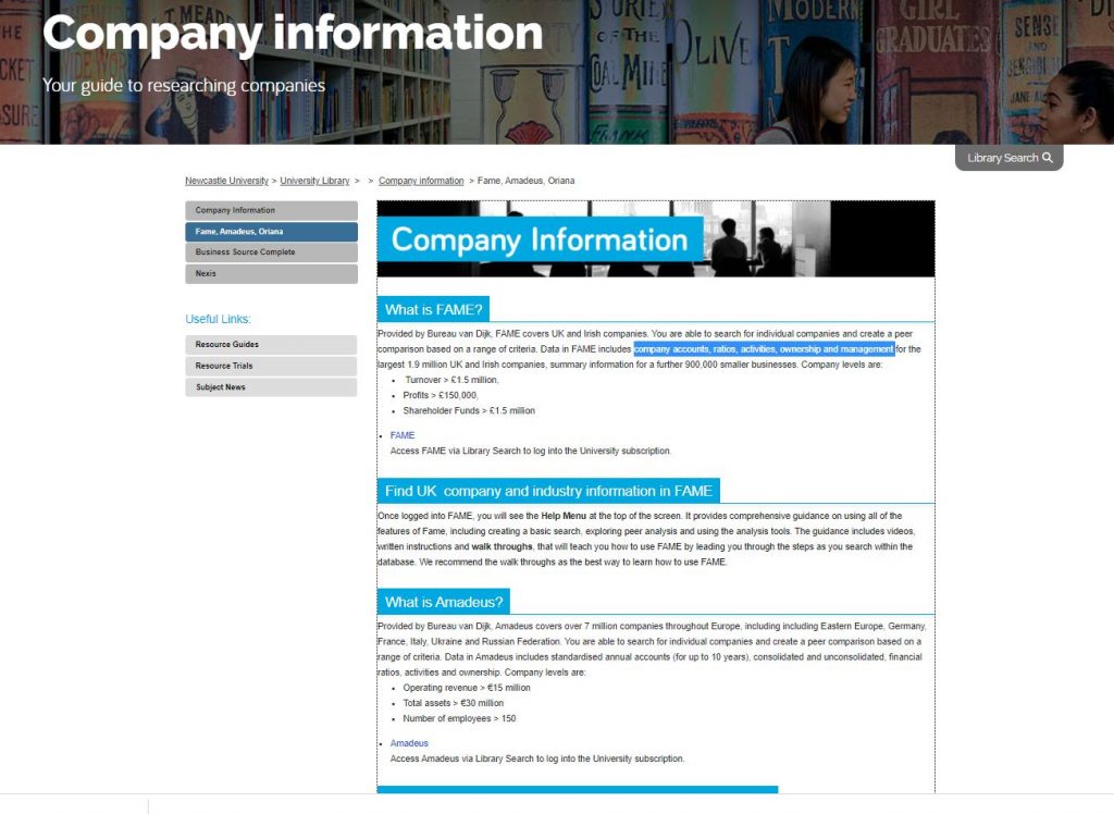 Image of the library company information guide