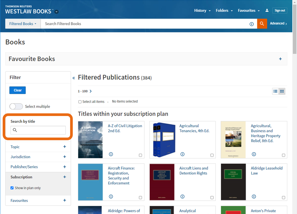 An image of the Westlaw Books screen with the 'Search by Title' field highlighted.