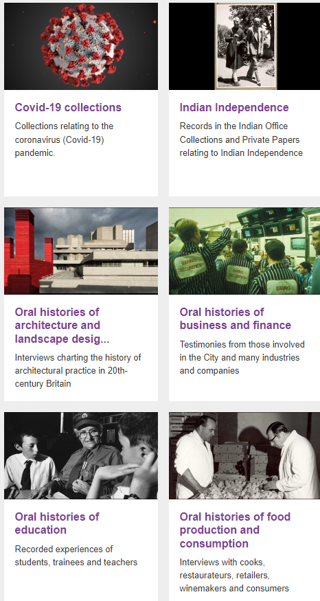 Screenshot of oral histories from the British Library