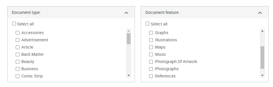 Screenshot of advanced search options