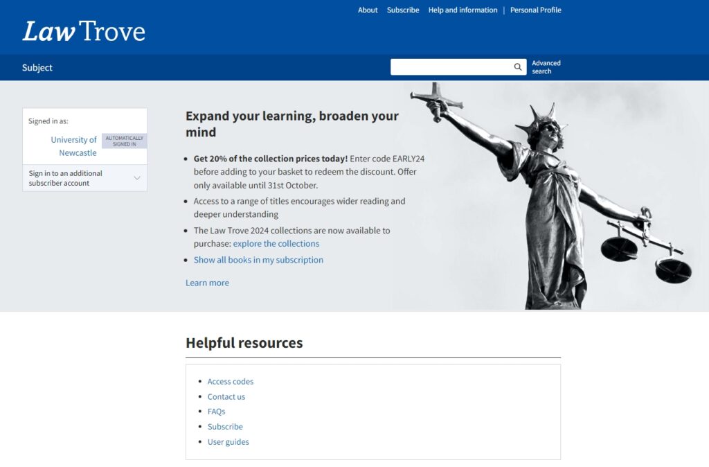 An image of the OUP Law Trove homepage. 