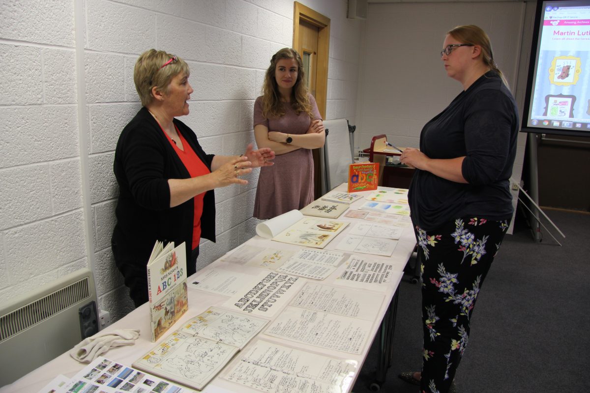 Amy Burnside with Seven Stories Collections Officer Paula Wride, at the Robinson Library's A Newcastle Alphabet training day. Image: Newcastle University