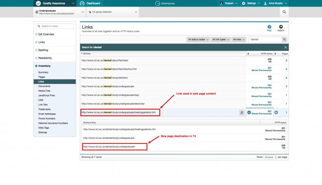 Redirect links destination address